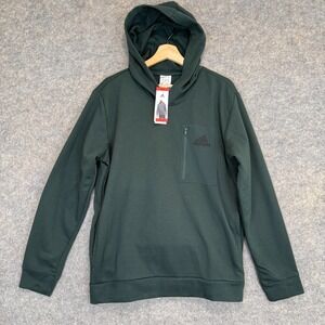 Adidas Fleece Hoodie Sweatshirt Mens‎ Medium Dark Green Chest Zip Pocket NEW